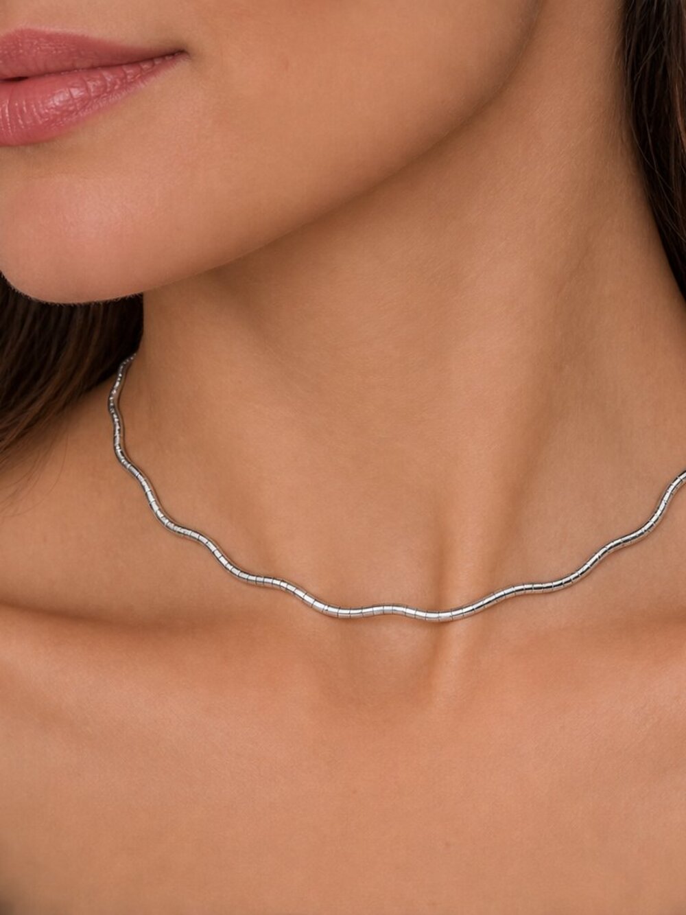 Vintage Italy 925 Sterling Silver Wavy Omega Choker Necklace 16"